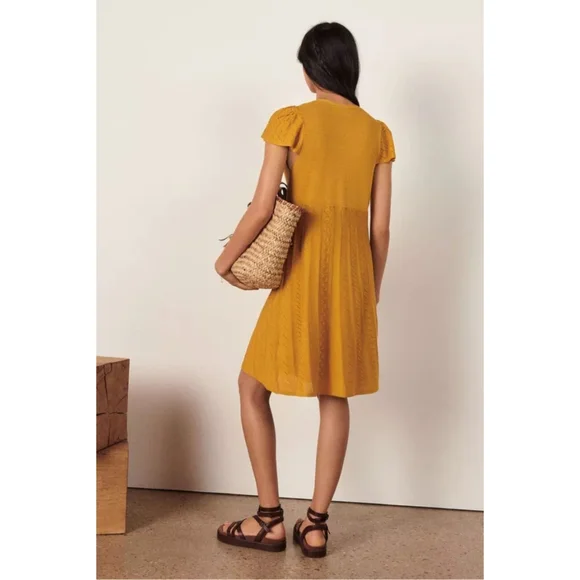 ba&sh Mustard Mini Dress with Short Sleeves 0185 - Picture 3 of 15